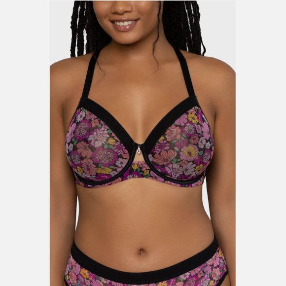 NWT $40 Curvy Couture [ 46C ] Full Figure Mesh Underwire Bra‎ Retro Roses - Picture 14 of 15